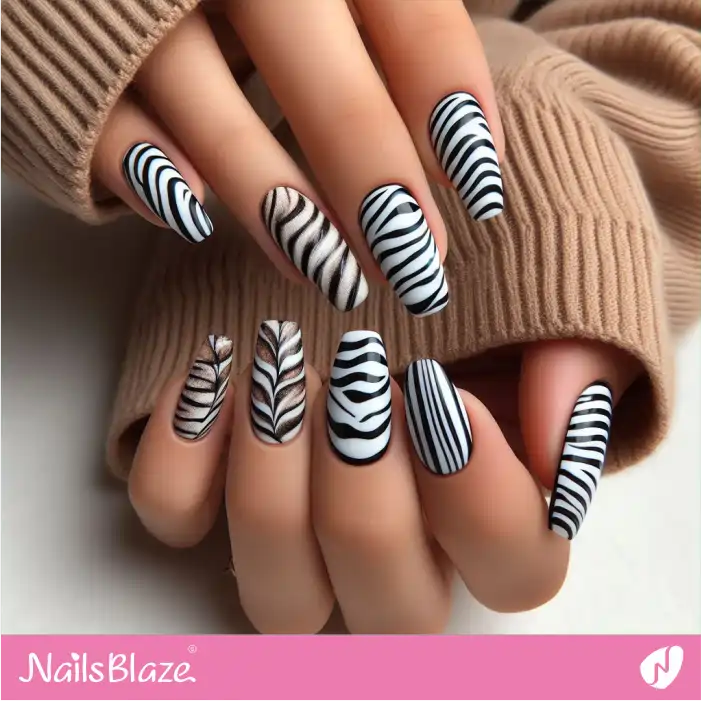 Black and White Zebra Pattern Nails | Animal Print Nails - NB2469